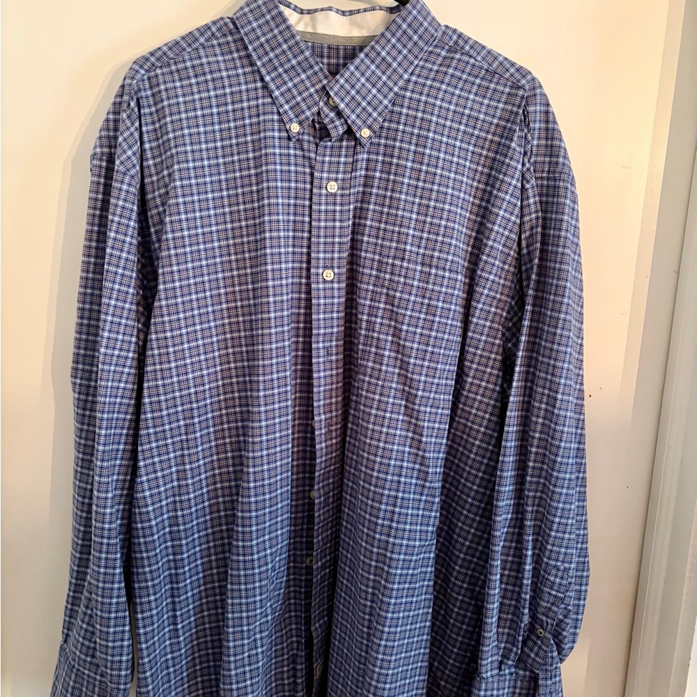 Izod Blue and White Plaid Long-Sleeve Button-Down Shirt
